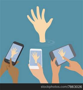 Hand signal for help, so many people using smartphones are shooting.