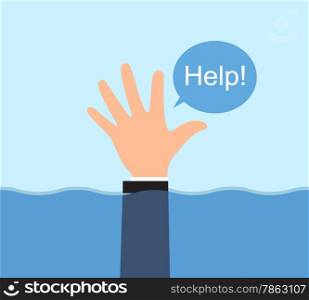 Hand signal, recourse floating in the water, conceptual, illustration vector design.