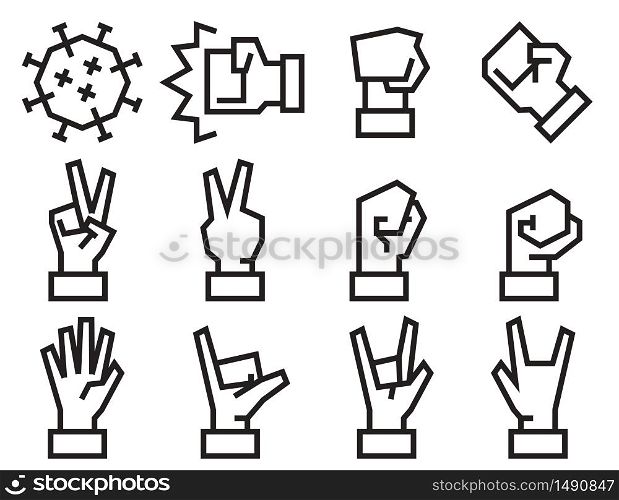 Hand signs and gestures icon.To fight with Coronavirus 2019-nCov concept. Single line stroke.