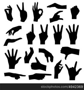 Hand Silhouettes Set. Hand silhouettes set of various emotions and gestures on white background isolated vector illustration