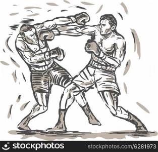 hand sketched drawing of two boxers punching. drawing of two boxers punching