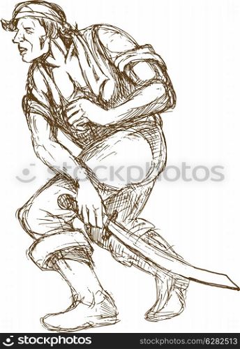 hand sketched illustration of a pirate with sword isolated on white. pirate with sword isolated on white