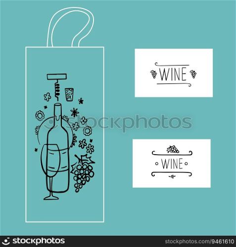 Hand-sketched typographic design for wine bags. Suitable for ads, signboards, packaging and identity and web designs. Wine, bunch of grapes