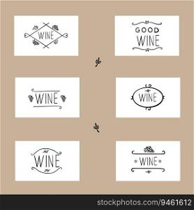 Hand-sketched typographic elements. Natural product labels. Suitable for ads, signboards, packaging and identity and web designs. Wine, bunch of grapes