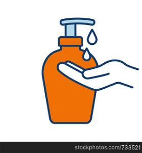 Hand soap color icon. Liquid antibacterial soap. Hands disinfection. Isolated vector illustration. Hand soap color icon