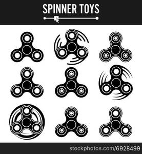 Hand Spinner Vector Labels. Black Icons Isolated. Fidget Spinners Emblems.. Hand Spinner Vector Labels. Black Icons Isolated