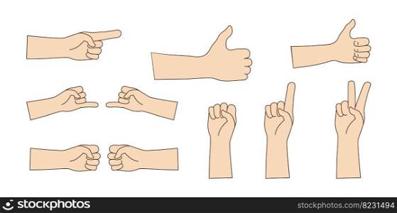 Hand≥stures isolated vector ima≥s. Human hands show different signals, signs. Flat illustration. Stickers for web, covers, pr∫, icons, symbols,≥sture concept.. Hand≥stures isolated vector ima≥s. Human hands show different signals, signs. Flat illustration.