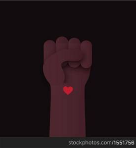 Hand symbol for black lives matter protest in USA to stop violence to black people. Fight for human right of Black People in U.S. America. Flat papercut style vecter