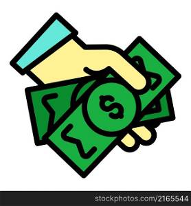 Hand take corruption money icon. Outline hand take corruption money vector icon color flat isolated. Hand take corruption money icon color outline vector