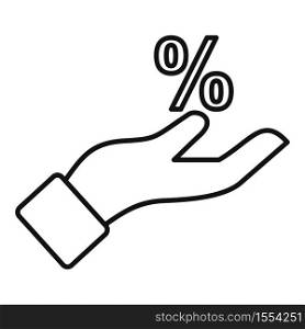 Hand take percent tax icon. Outline hand take percent tax vector icon for web design isolated on white background. Hand take percent tax icon, outline style