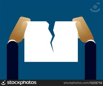 Hand tearing a blank sheet of paper. Concept business flat design style. vector business illustration.