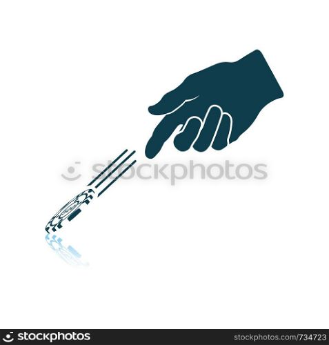 Hand Throwing Gamble Chips Icon. Shadow Reflection Design. Vector Illustration.