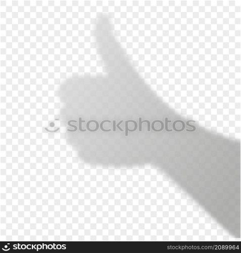 Hand thumbs up gesture shadow overlay on transparent background. Natural light effect on wall. Realistic vector illustration. EPS 10. Hand thumbs up gesture shadow overlay on transparent background. Natural light effect on wall. Realistic vector illustration. EPS 10.