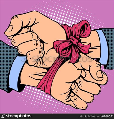 Hand tied ribbon pop art retro style. Hand tied ribbon