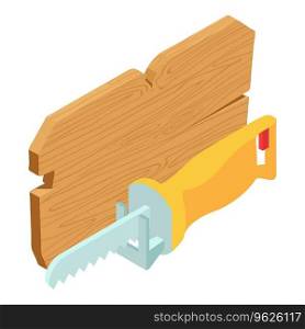 Hand tool icon isometric vector. Yellow reciprocating saw and wooden board icon. Construction and repair work. Hand tool icon isometric vector. Yellow reciprocating saw and wooden board icon