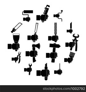 Hand tool icons set building. Simple illustration of 16 hand tool building vector icons for web. Hand tool icons set building, simple style