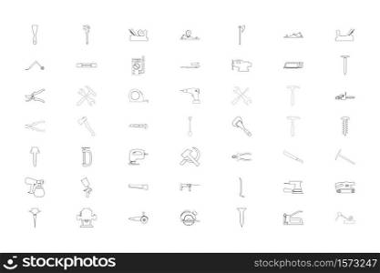 Hand tools black color set outline style vector illustration. Hand tools black color set outline style image