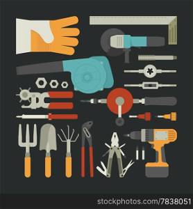 Hand tools icon set , flat design , eps10 vector format