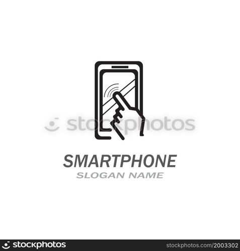 Hand touch smartphone icon on white background for your design, logo, application