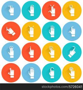 Hand touching screen wireless device flat white icon set isolated vector illustration