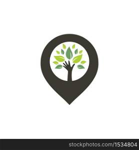 Hand tree and GPS pin logo design. Spa and Salon or Health Center Locator.