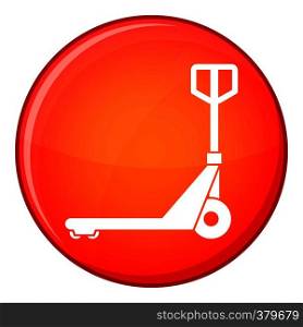 Hand truck icon in red circle isolated on white background vector illustration. Hand truck icon, flat style