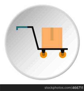 Hand truck with cardboard box icon in flat circle isolated on white background vector illustration for web. Hand truck with cardboard box icon circle