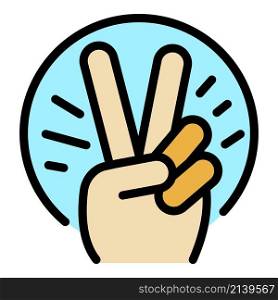 Hand two fingers icon. Outline hand two fingers vector icon color flat isolated. Hand two fingers icon color outline vector