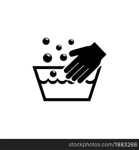 Hand Wash Laundering, Handwash in Basin. Flat Vector Icon illustration. Simple black symbol on white background. Hand Wash in Basin, Clean Handwash sign design template for web and mobile UI element. Hand Wash Laundering, Handwash in Basin. Flat Vector Icon illustration. Simple black symbol on white background. Hand Wash in Basin, Clean Handwash sign design template for web and mobile UI element.
