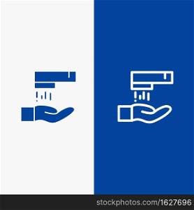 Hand Wash, Wash, Cleaning Line and Glyph Solid icon Blue banner Line and Glyph Solid icon Blue banner