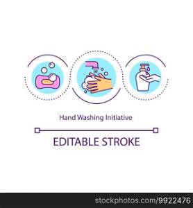 Hand washing initiative concept icon. Hand hygiene idea thin line illustration. Increasing awareness. Preventing health-related infections. Vector isolated outline RGB color drawing. Editable stroke. Hand washing initiative concept icon