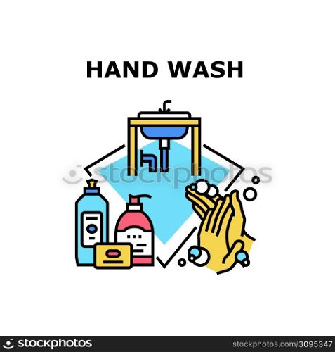Hand Washing Vector Icon Concept. Hand Washing With Soap And Disinfectant Healthcare Liquid, Wellness Protection Procedure For Safe Health From Infection And Bacteria Color Illustration. Hand Washing Vector Concept Color Illustration