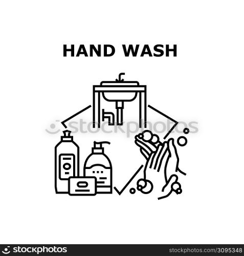Hand Washing Vector Icon Concept. Hand Washing With Soap And Disinfectant Healthcare Liquid, Wellness Protection Procedure For Safe Health From Infection And Bacteria Black Illustration. Hand Washing Vector Concept Color Illustration
