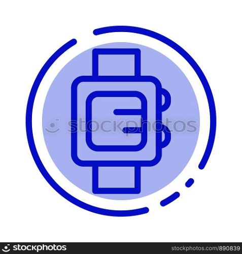 Hand Watch, Clock, School Blue Dotted Line Line Icon