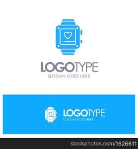 Hand watch, Love, Heart, Wedding Blue Solid Logo with place for tagline