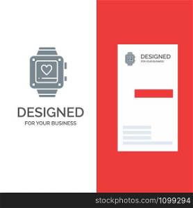 Hand watch, Love, Heart, Wedding Grey Logo Design and Business Card Template