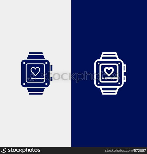 Hand watch, Love, Heart, Wedding Line and Glyph Solid icon Blue banner Line and Glyph Solid icon Blue banner