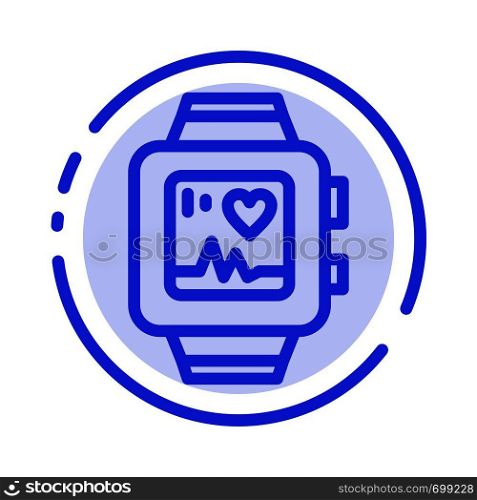 Hand watch, Watch, Love, Heart Blue Dotted Line Line Icon
