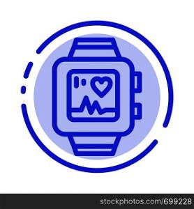 Hand watch, Watch, Love, Heart Blue Dotted Line Line Icon