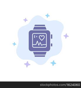 Hand watch, Watch, Love, Heart Blue Icon on Abstract Cloud Background