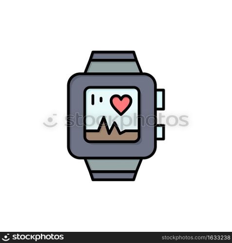Hand watch, Watch, Love, Heart  Flat Color Icon. Vector icon banner Template
