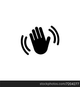 Hand waving hello, bye icon. Silhouette icon waving hand in black simple design on an isolated background. EPS 10 vector.. Hand waving hello, bye icon. Silhouette icon waving hand in black simple design on an isolated background. EPS 10 vector