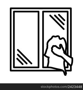 Hand Wiping Window Icon. Bold outline design with editable stroke width. Vector Illustration.