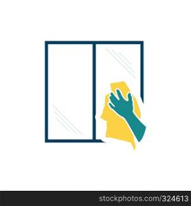 Hand wiping window icon. Flat color design. Vector illustration.