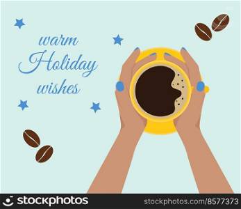 Hand with a coffee cup. Caffeine concept. Flat vector illustration.. Hand with a coffee cup. Caffeine concept. Flat vector illustration