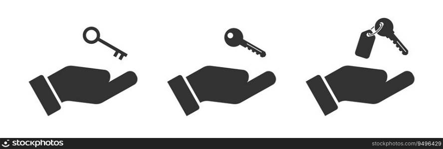 Hand with a key icon. Hand holds home keys. Flat vector illustration.