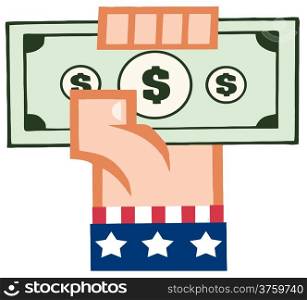 Hand With American Flag Holding Up A Cash