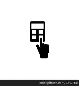 Hand with Calculator, Bookkeeper Calculation. Flat Vector Icon illustration. Simple black symbol on white background. Hand with Calculator, Calculation sign design template for web mobile UI element. Hand with Calculator, Bookkeeper Calculation Flat Vector Icon