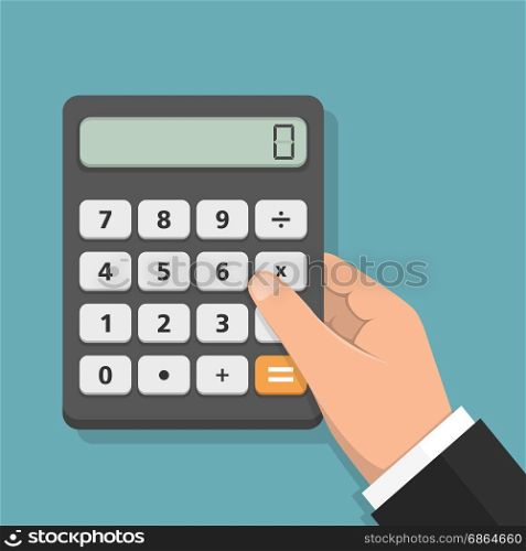 Hand with Calculator. Hand with calculator, flat design, vector eps10 illustration