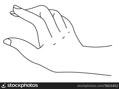 Hand with clean fingers, isolated elegant female or male palm showing sign or gesturing. Taking or giving pose, communication with symbols in non verbal way. Vector in flat style illustration. Hand of man or woman, elegant palm and fingers